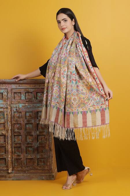 DUSALA_Multi Color Handwoven Pashmina Shawl_Online_at_Aza_Fashions