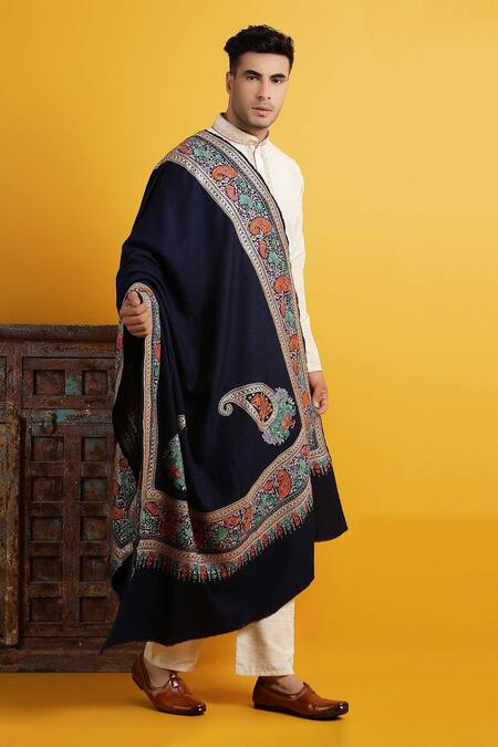 Dusala_Black Handwoven Pashmina Shawl_Online_at_Aza_Fashions