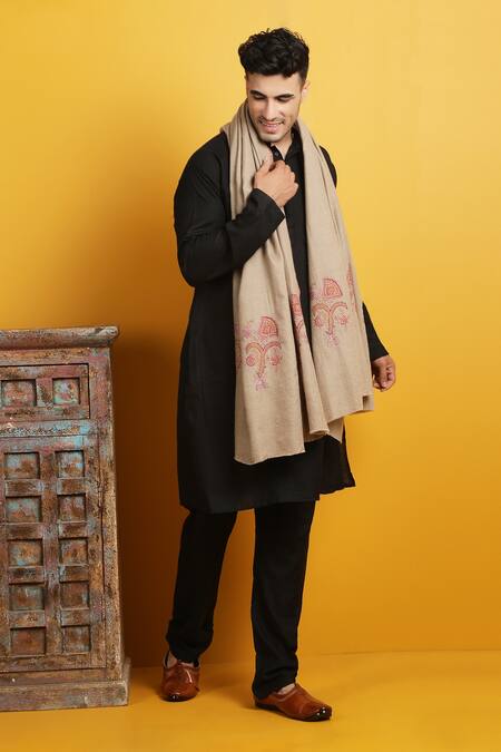 Dusala_Beige Handwoven Pashmina Shawl_Online_at_Aza_Fashions