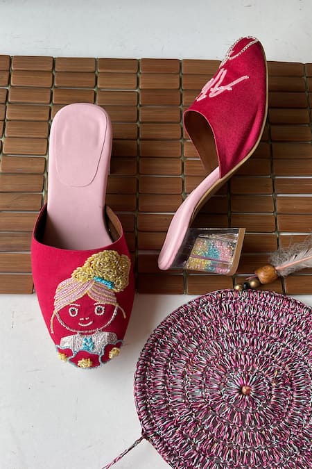 House Of Dhwni Singhvi Crystal Embroidered Mule Block Heels 
