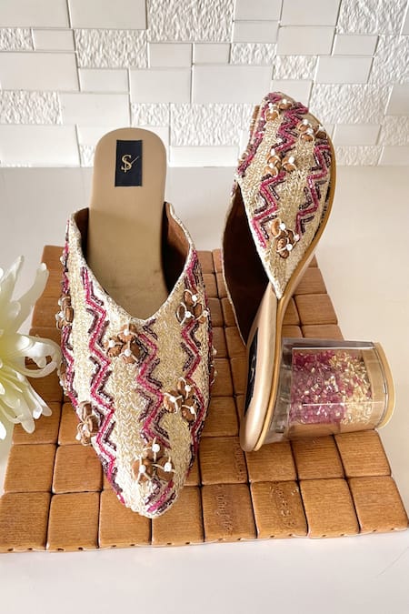 House Of Dhwni Singhvi Cutdana Embellished Mule Block Heels 