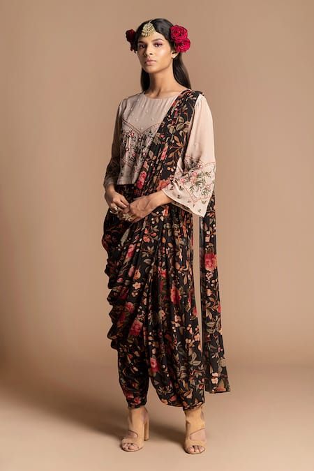 Buy Printed Dhoti Saree With Blouse By Kalista At Aza Fashions