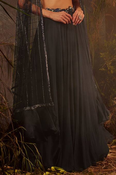 Buy Dheeru Taneja Blue Organza, Net, Crepe Bugle Beads And Zari Athena Embroidered Lehenga Set Online at Aza Fashions Buy_Dheeru Taneja_Blue Organza, Net, Crepe Bugle Beads And Zari Athena Embroidered Lehenga Set _Online_at_Aza_Fashions