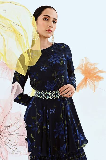 Neha Chopra Tandon Blue Shantoon Lilies Print Kurta Sharara Set at Aza Fashions Neha Chopra Tandon_Blue Shantoon Lilies Print Kurta Sharara Set_at_Aza_Fashions