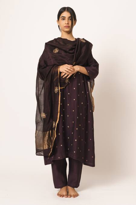 Dot_Purple Chanderi Embroidered Dupatta _Online_at_Aza_Fashions