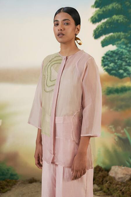 Buy Febo6 Pink Silk Organza Abstract Round Top Online at Aza Fashions Buy_Febo6_Pink Silk Organza Abstract Round Top _Online_at_Aza_Fashions