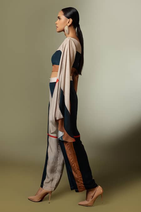 Shop Nautanky Multi Color Natural Crepe Asymmetric One Shoulder Crop Top And Pant Set Online at Aza Fashions Shop_Nautanky_Multi Color Natural Crepe Asymmetric One Shoulder Crop Top And Pant Set _Online_at_Aza_Fashions