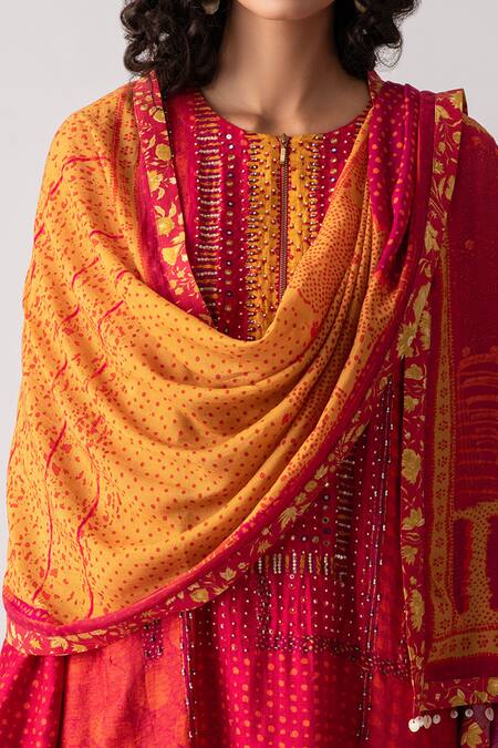Shop_Aseem Kapoor_Yellow Natural Crepe Silk Kinara Printed Tassel Dupatta_Online_at_Aza_Fashions