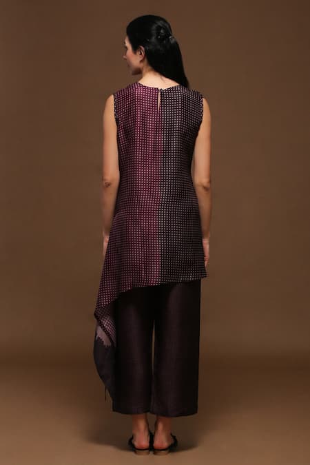 Shop Clos Brown Dupion Silk Geometric Round Printed Asymmetric Kurta And Pant Set at Aza Fashions Shop_Clos_Brown Dupion Silk Geometric Round Printed Asymmetric Kurta And Pant Set _at_Aza_Fashions