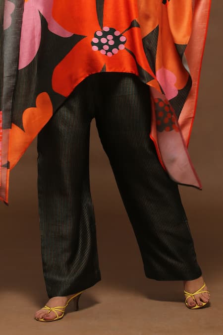 Buy_Clos_Green Dupion Silk Floral Print Collared Neck Kaftan Kurta And Pant Set _Online_at_Aza_Fashions