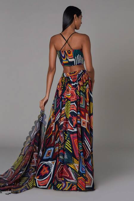 Shop Saaksha & Kinni Multi Color Organza Abstract Print Dupatta at Aza Fashions Shop_Saaksha & Kinni_Multi Color Organza Abstract Print Dupatta_at_Aza_Fashions