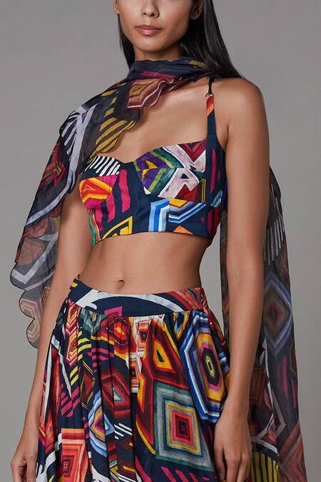 Saaksha & Kinni Multi Color Organza Abstract Print Dupatta Online at Aza Fashions Saaksha & Kinni_Multi Color Organza Abstract Print Dupatta_Online_at_Aza_Fashions