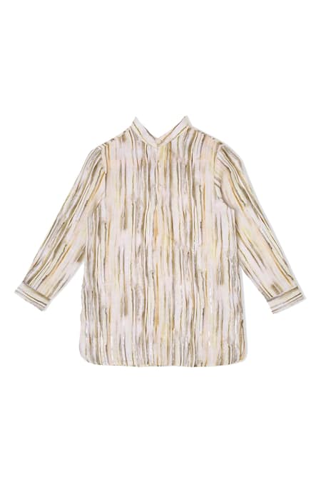 Shop Little Luxury Multi Color Linen, Cotton Sequins Striped Kurta Set at Aza Fashions Shop_Little Luxury_Multi Color Linen, Cotton Sequins Striped Kurta Set _at_Aza_Fashions