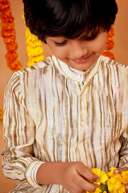 Buy Little Luxury Multi Color Linen, Cotton Sequins Striped Kurta Set Online at Aza Fashions Buy_Little Luxury_Multi Color Linen, Cotton Sequins Striped Kurta Set _Online_at_Aza_Fashions