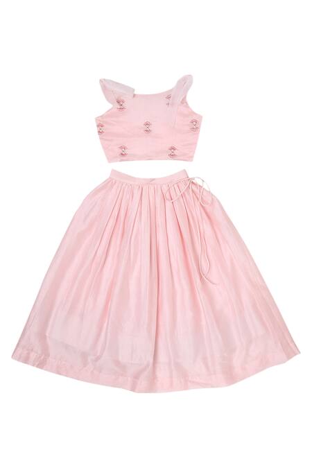 Little Luxury Pink Chanderi Embroidery Lehenga Set Online at Aza Fashions Little Luxury_Pink Chanderi Embroidery Lehenga Set _Online_at_Aza_Fashions