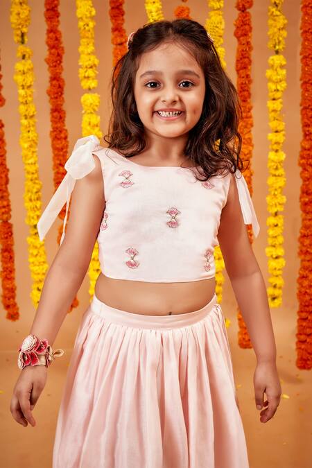 Shop Little Luxury Pink Chanderi Embroidery Lehenga Set Online at Aza Fashions Shop_Little Luxury_Pink Chanderi Embroidery Lehenga Set _Online_at_Aza_Fashions