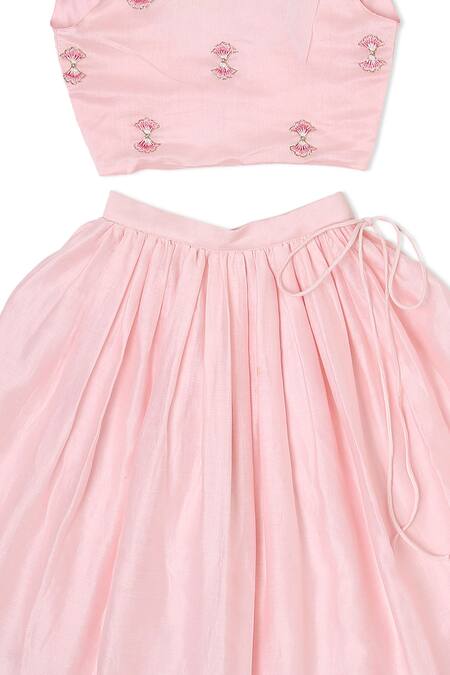 Little Luxury Pink Chanderi Embroidery Lehenga Set at Aza Fashions Little Luxury_Pink Chanderi Embroidery Lehenga Set _at_Aza_Fashions