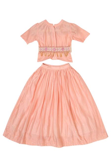 Little Luxury Peach Chanderi Embroidery Lehenga Set Online at Aza Fashions Little Luxury_Peach Chanderi Embroidery Lehenga Set _Online_at_Aza_Fashions
