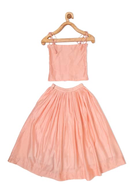 Shop Little Luxury Pink Chanderi Sequins, Embroidery Lehenga Set at Aza Fashions Shop_Little Luxury_Pink Chanderi Sequins, Embroidery Lehenga Set _at_Aza_Fashions