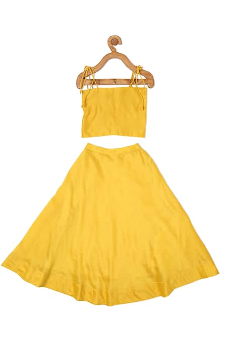 Shop Little Luxury Yellow Chanderi Embroidery Lehenga Set at Aza Fashions Shop_Little Luxury_Yellow Chanderi Embroidery Lehenga Set _at_Aza_Fashions