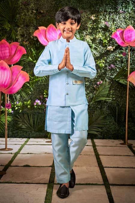 Little Luxury Blue Chanderi Bundi & Kurta Set 