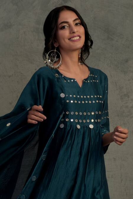Buy Charkhee Blue Cotton, Chanderi Round Kurta Set Online at Aza Fashions Buy_Charkhee_Blue Cotton, Chanderi Round Kurta Set _Online_at_Aza_Fashions