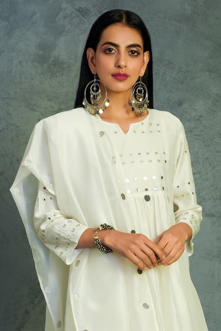 Charkhee White Chanderi Round Kurta Set at Aza Fashions Charkhee_White Chanderi Round Kurta Set _at_Aza_Fashions