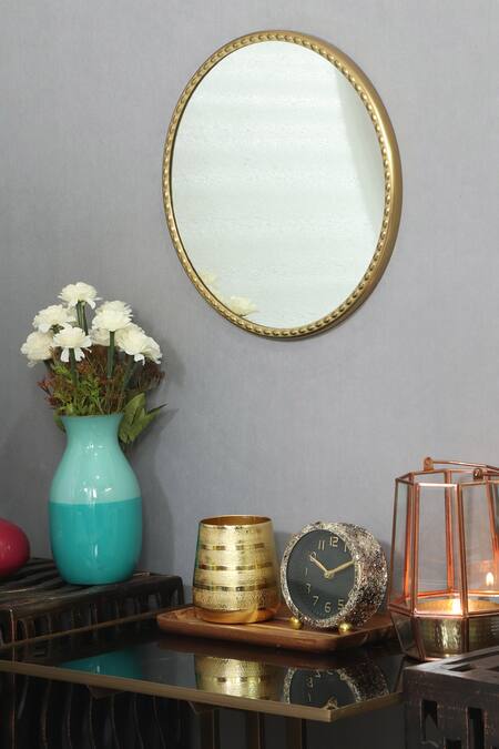 Cocovey Homes Gold Alloy Metal Circular Shape Wall Mirror