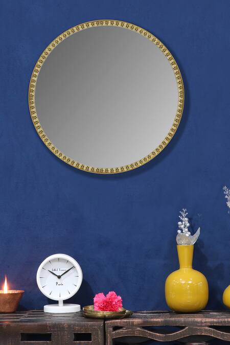 Shop_Cocovey Homes_Gold Alloy Metal Circular Shape Wall Mirror_Online_at_Aza_Fashions