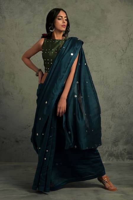 Charkhee Embroidered Chanderi Saree with Blouse 