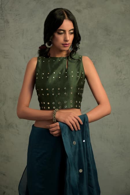 Buy_Charkhee_Blue Chanderi Round Embroidered Saree With Blouse _Online_at_Aza_Fashions