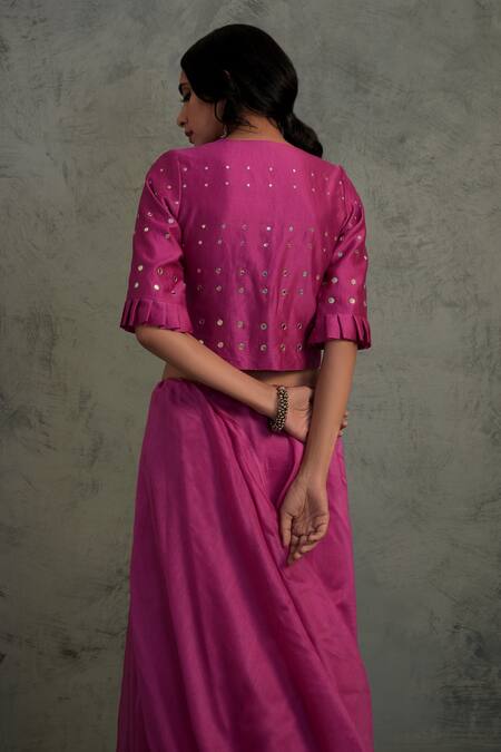 Shop_Charkhee_Pink Chanderi Round Embroidered Saree With Blouse  _Online_at_Aza_Fashions