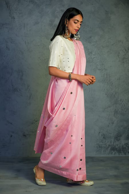 Charkhee Embroidered Chanderi Saree with Blouse 