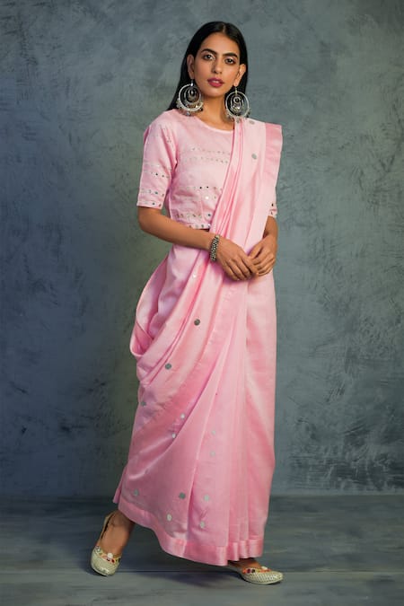 Charkhee Embroidered Chanderi Saree with Blouse 