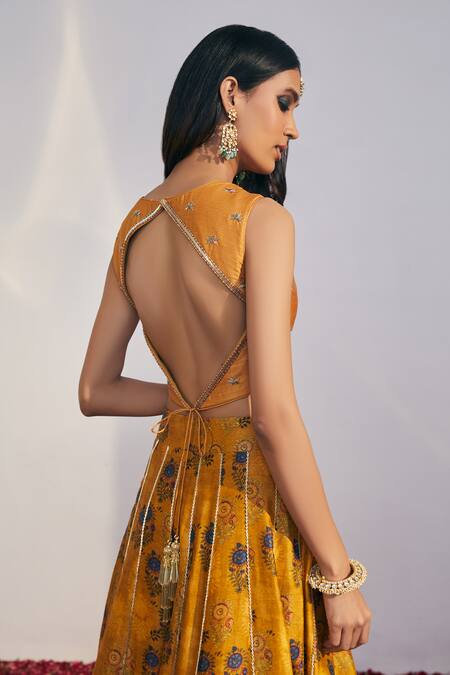 Shop Drishti & Zahabia Yellow Dupion Silk Dupatta Net Round Printed Lehenga Set Online at Aza Fashions Shop_Drishti & Zahabia_Yellow Dupion Silk Dupatta Net Round Printed Lehenga Set_Online_at_Aza_Fashions