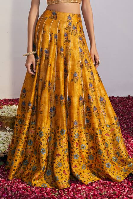 Drishti & Zahabia Yellow Dupion Silk Dupatta Net Round Printed Lehenga Set at Aza Fashions Drishti & Zahabia_Yellow Dupion Silk Dupatta Net Round Printed Lehenga Set_at_Aza_Fashions