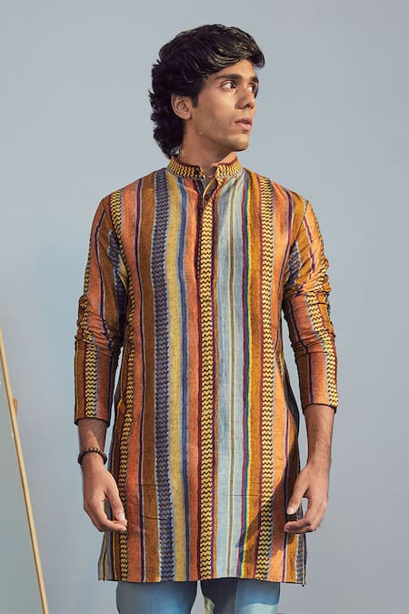 Drishti & Zahabia_Multi Color Kurta Modal Silk Pant Chanderi Silk Lining Printed And Set _Online_at_Aza_Fashions