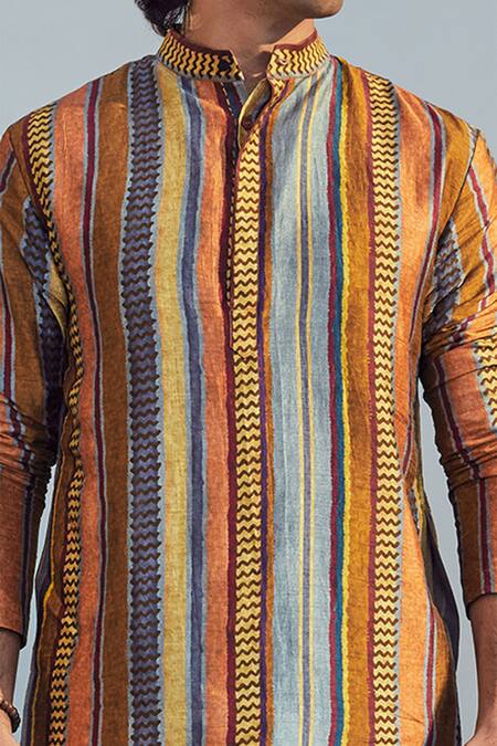 Shop_Drishti & Zahabia_Multi Color Kurta Modal Silk Pant Chanderi Silk Lining Printed And Set _Online_at_Aza_Fashions