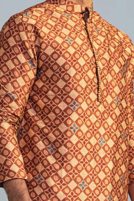 Buy_Drishti & Zahabia_Brown Kurta Modal Silk Pant Chanderi Silk Lining Cotton Printed And Set _Online_at_Aza_Fashions