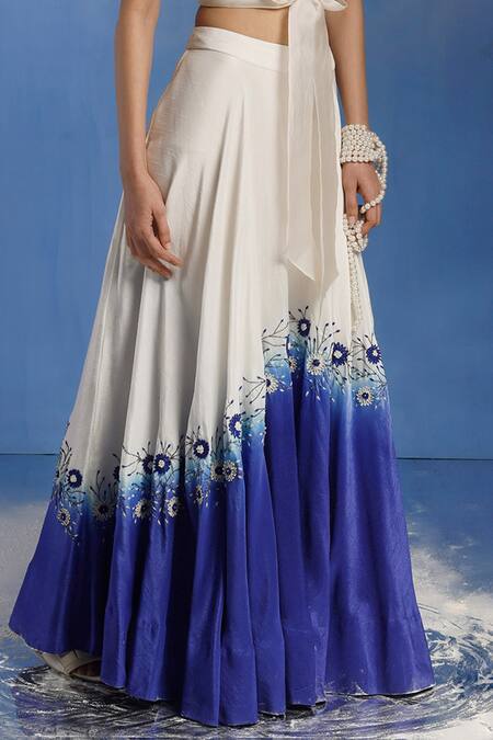 Eclat By Prerika Jalan_Blue Mysore Silk Embroidered Bead Work Round Floral Lehenga Set _Online_at_Aza_Fashions