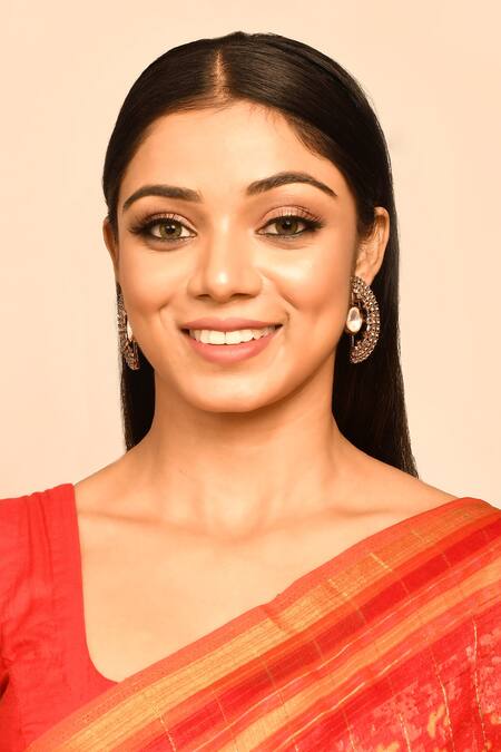 Nepra By Neha Goel_Black Zircon And Polki Semi-circular Shape Studs_Online_at_Aza_Fashions