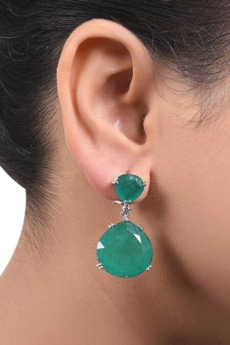 Shop_Mon Tresor_Silver Plated Stone Drop Danglers_at_Aza_Fashions