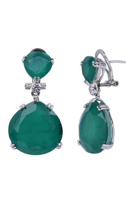 Mon Tresor_Silver Plated Stone Drop Danglers_Online_at_Aza_Fashions