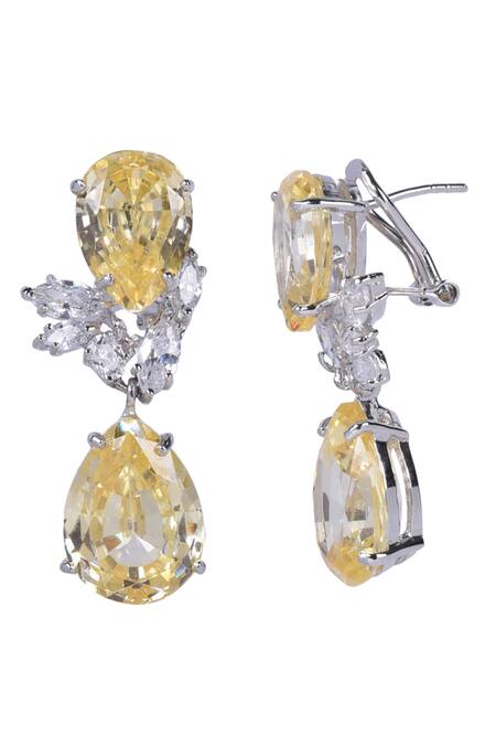 Mon Tresor_Silver Plated Stone Teardrop Danglers_Online_at_Aza_Fashions