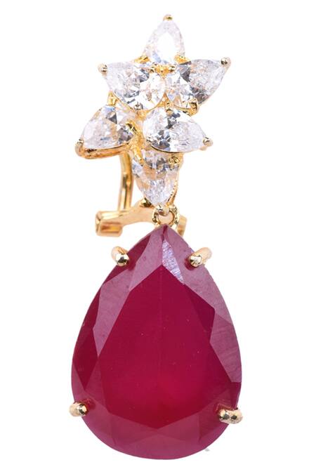Buy_Mon Tresor_Gold Plated Stone Floral Danglers_Online_at_Aza_Fashions