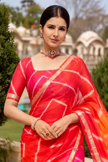 Buy_Geroo Jaipur_Multi Color Silk, Cotton Leheriya Woven Saree With Blouse _Online_at_Aza_Fashions