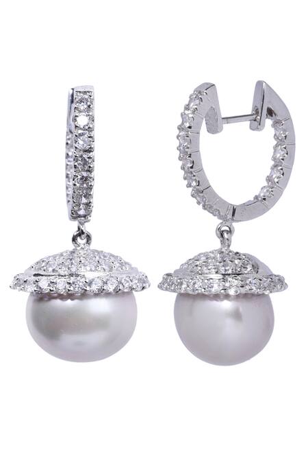 Mon Tresor_Silver Plated Stone Hoop Danglers_Online_at_Aza_Fashions