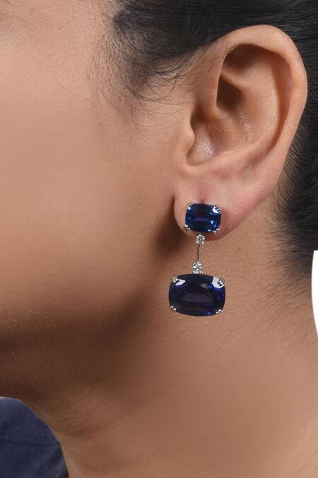 Shop Mon Tresor Silver Plated Stone Drop Danglers at Aza Fashions Shop_Mon Tresor_Silver Plated Stone Drop Danglers_at_Aza_Fashions