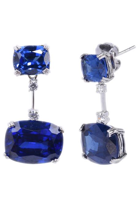 Mon Tresor Silver Plated Stone Drop Danglers Online at Aza Fashions Mon Tresor_Silver Plated Stone Drop Danglers_Online_at_Aza_Fashions