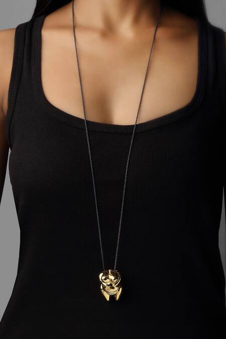 Shop Eina Ahluwalia Gold Plated Brass Pendant Necklace at Aza Fashions Shop_Eina Ahluwalia_Gold Plated Brass Pendant Necklace_at_Aza_Fashions